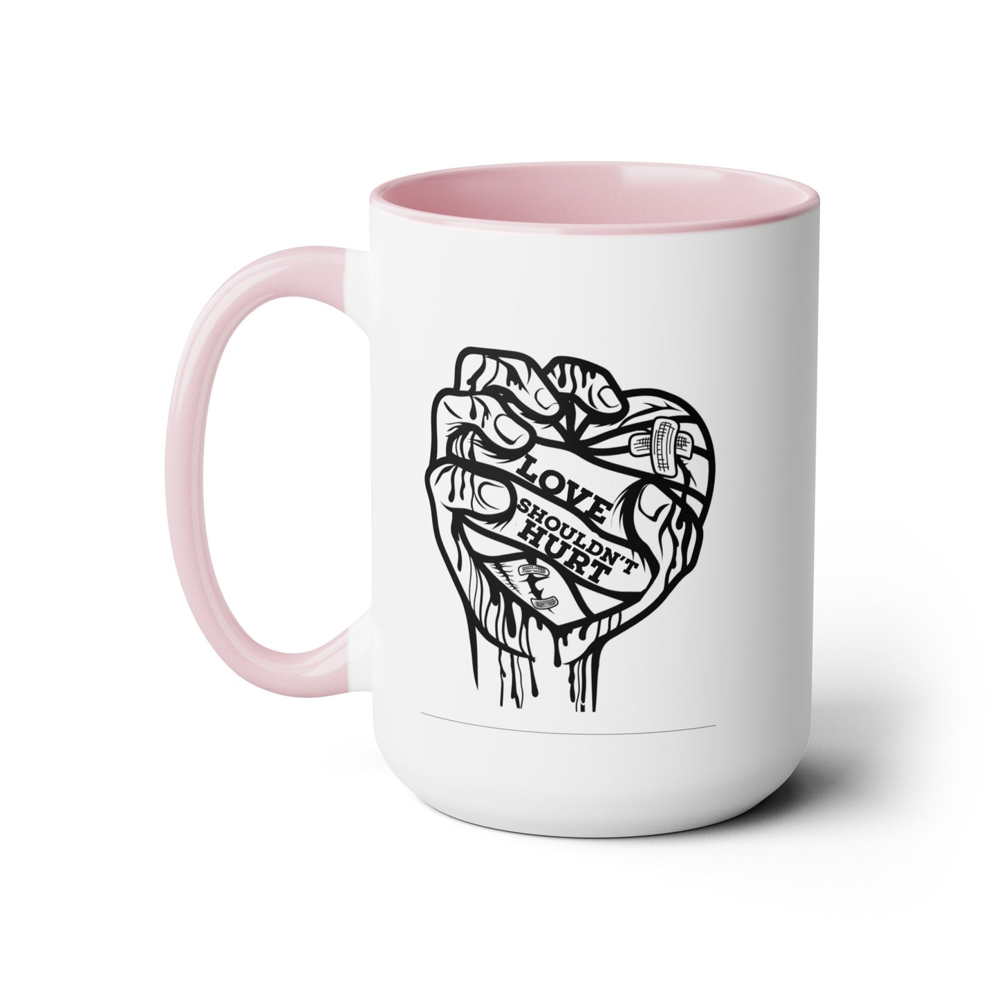 Love Shouldn't Hurt Two-Tone Coffee Mugs, 15oz