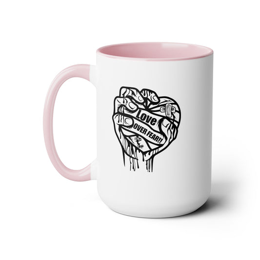 Love Over Fear Two-Tone Coffee Mugs, 15oz