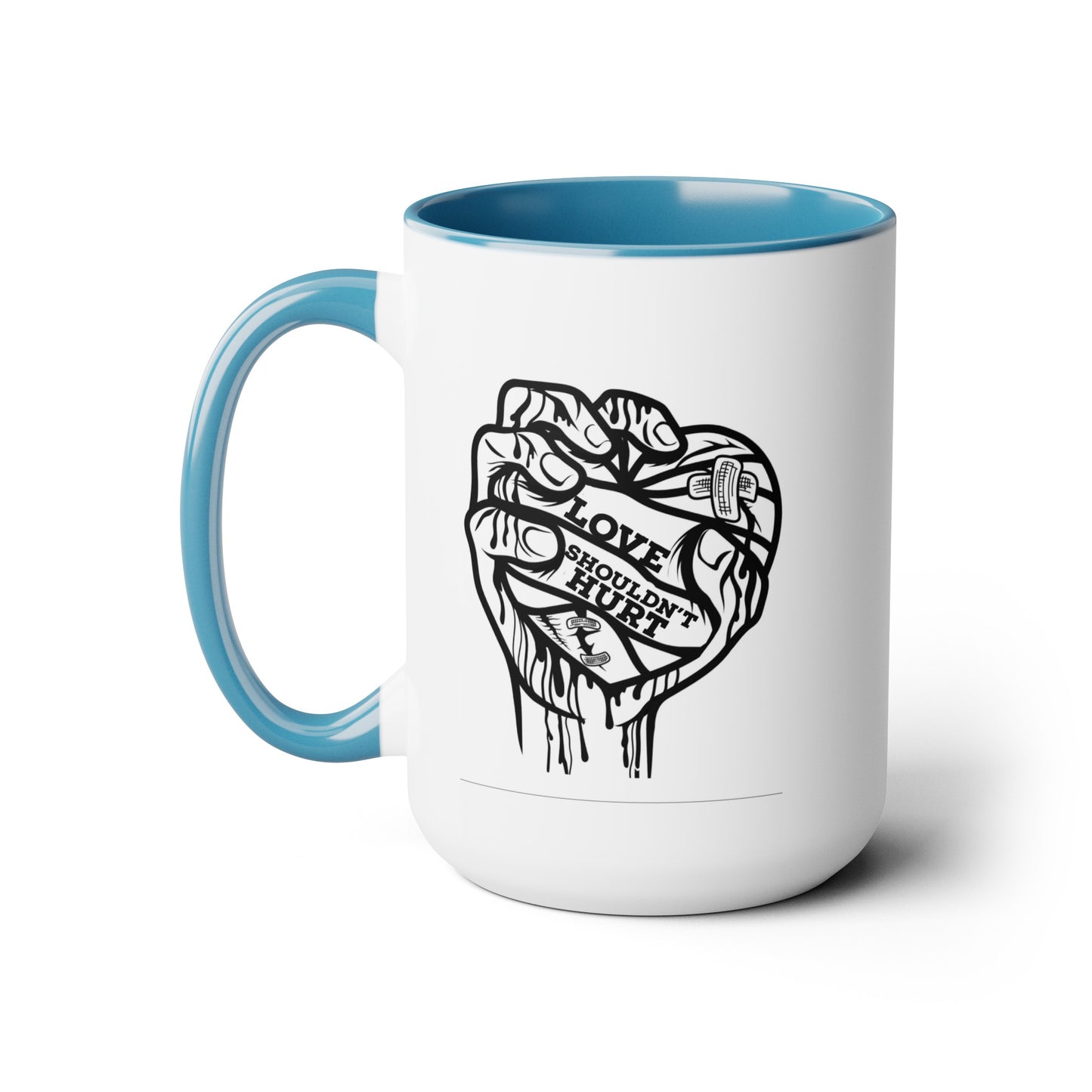 Love Shouldn't Hurt Two-Tone Coffee Mugs, 15oz