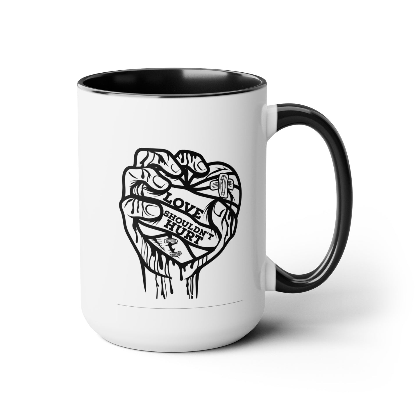 Love Shouldn't Hurt Two-Tone Coffee Mugs, 15oz