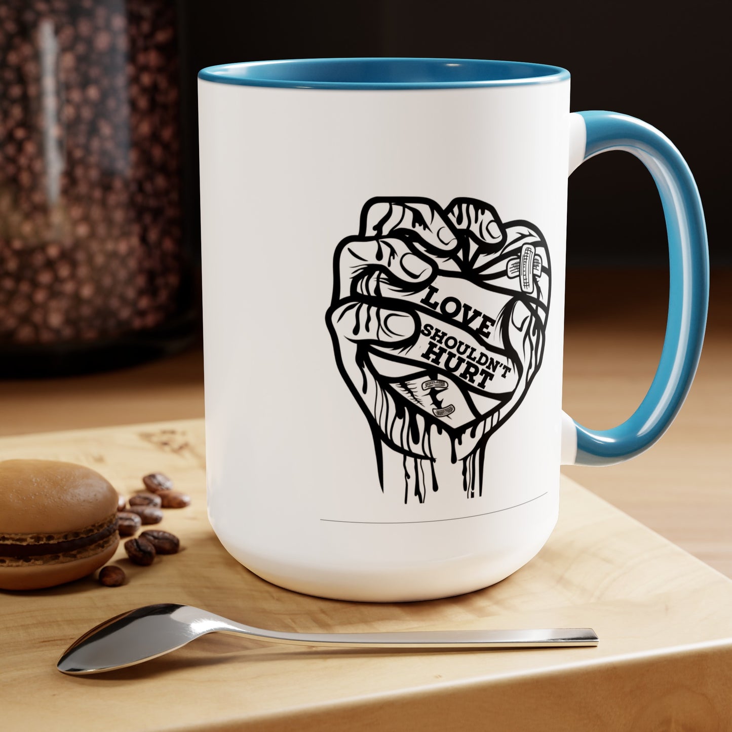 Love Shouldn't Hurt Two-Tone Coffee Mugs, 15oz