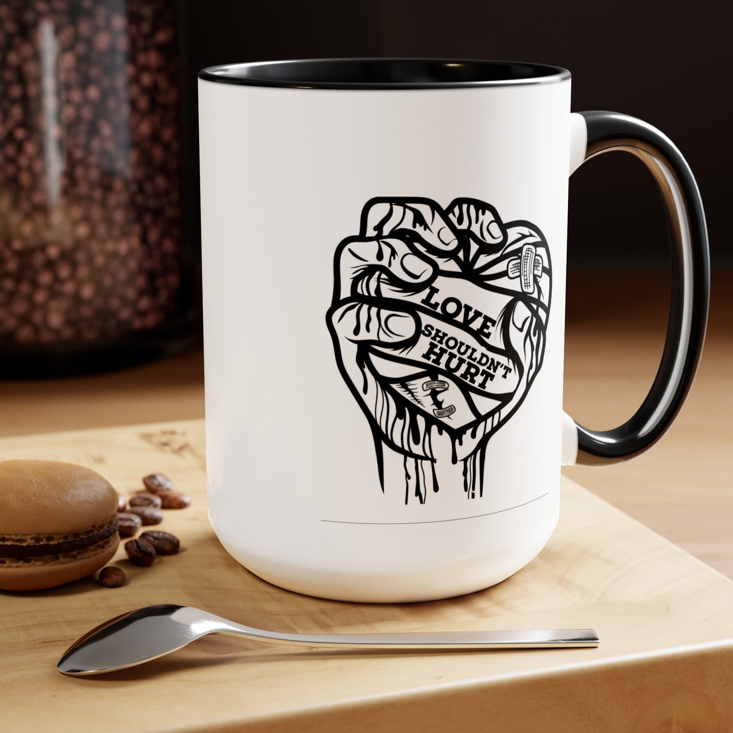 Love Shouldn't Hurt Two-Tone Coffee Mugs, 15oz