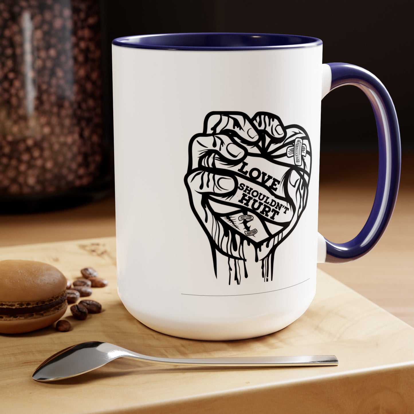 Love Shouldn't Hurt Two-Tone Coffee Mugs, 15oz