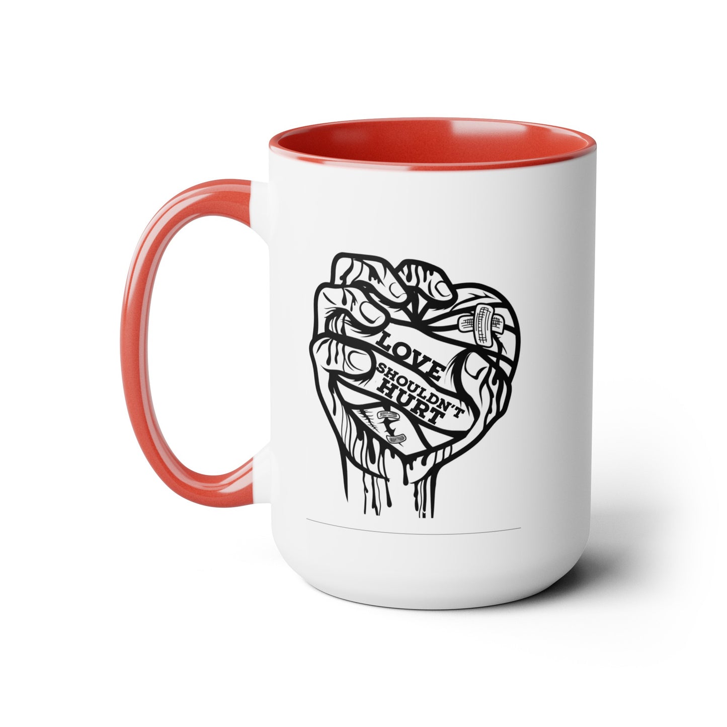 Love Shouldn't Hurt Two-Tone Coffee Mugs, 15oz