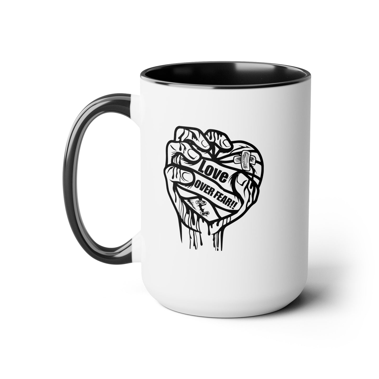 Love Over Fear Two-Tone Coffee Mugs, 15oz