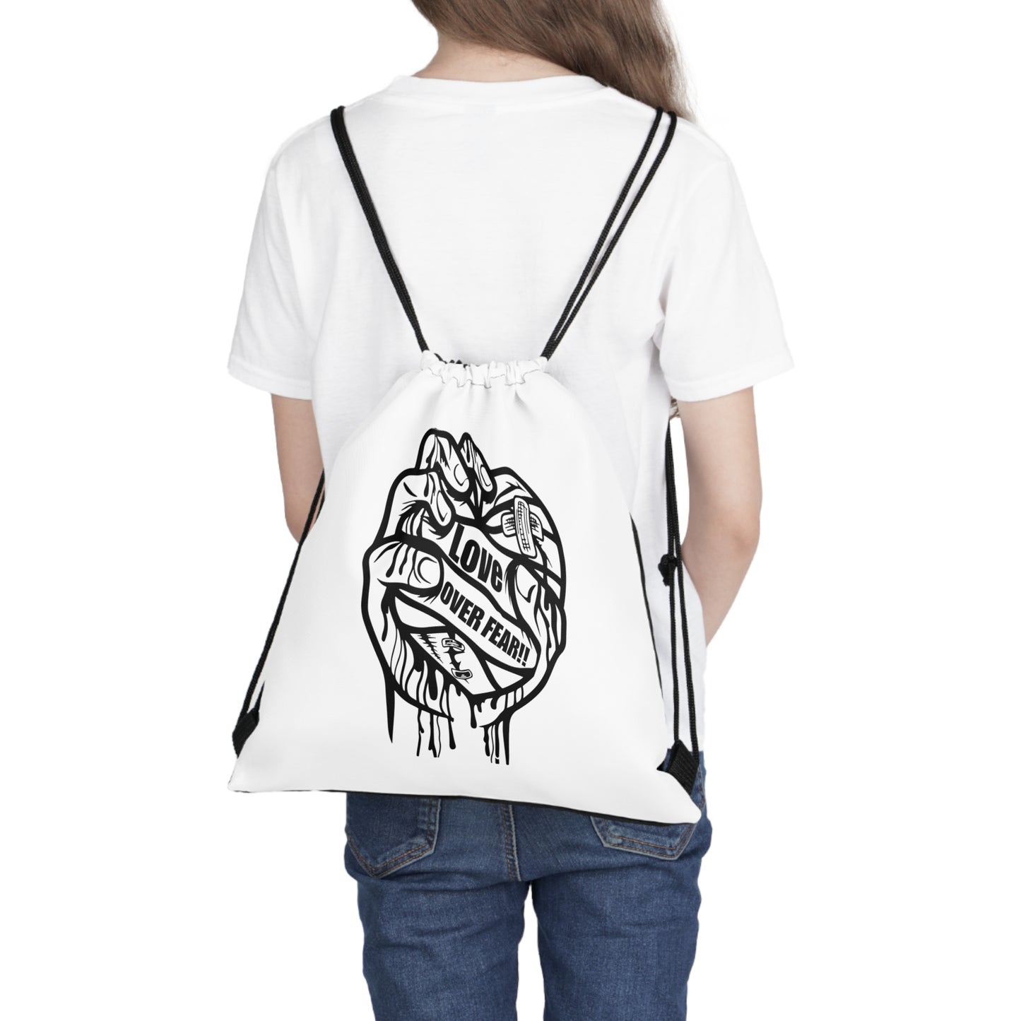 Love Over Fear Outdoor Drawstring Bag