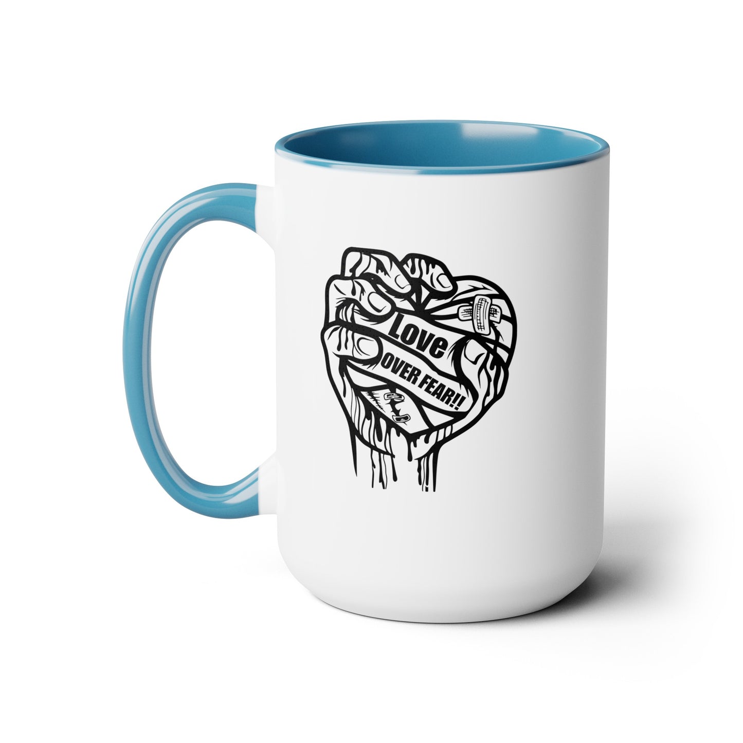 Love Over Fear Two-Tone Coffee Mugs, 15oz