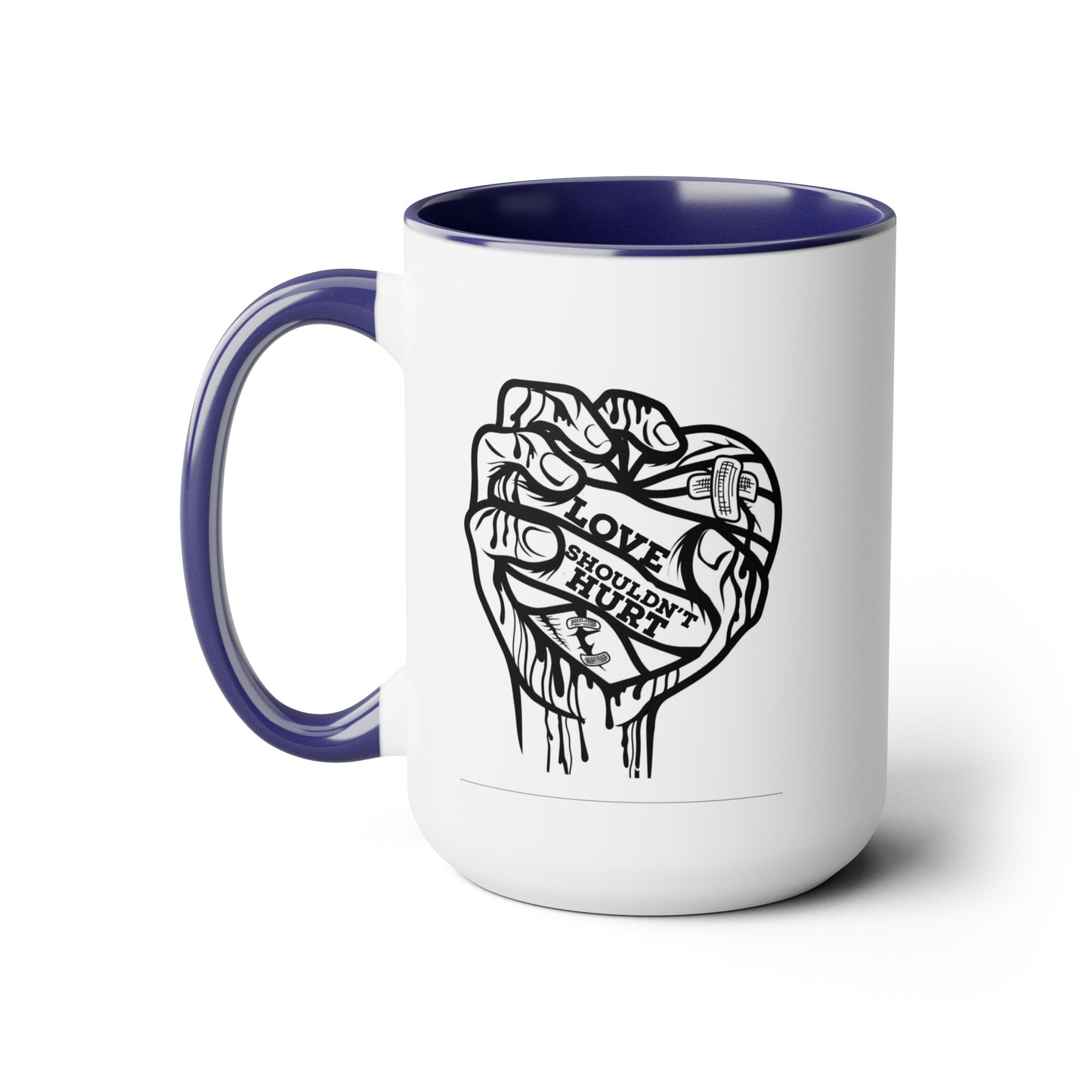 Love Shouldn't Hurt Two-Tone Coffee Mugs, 15oz